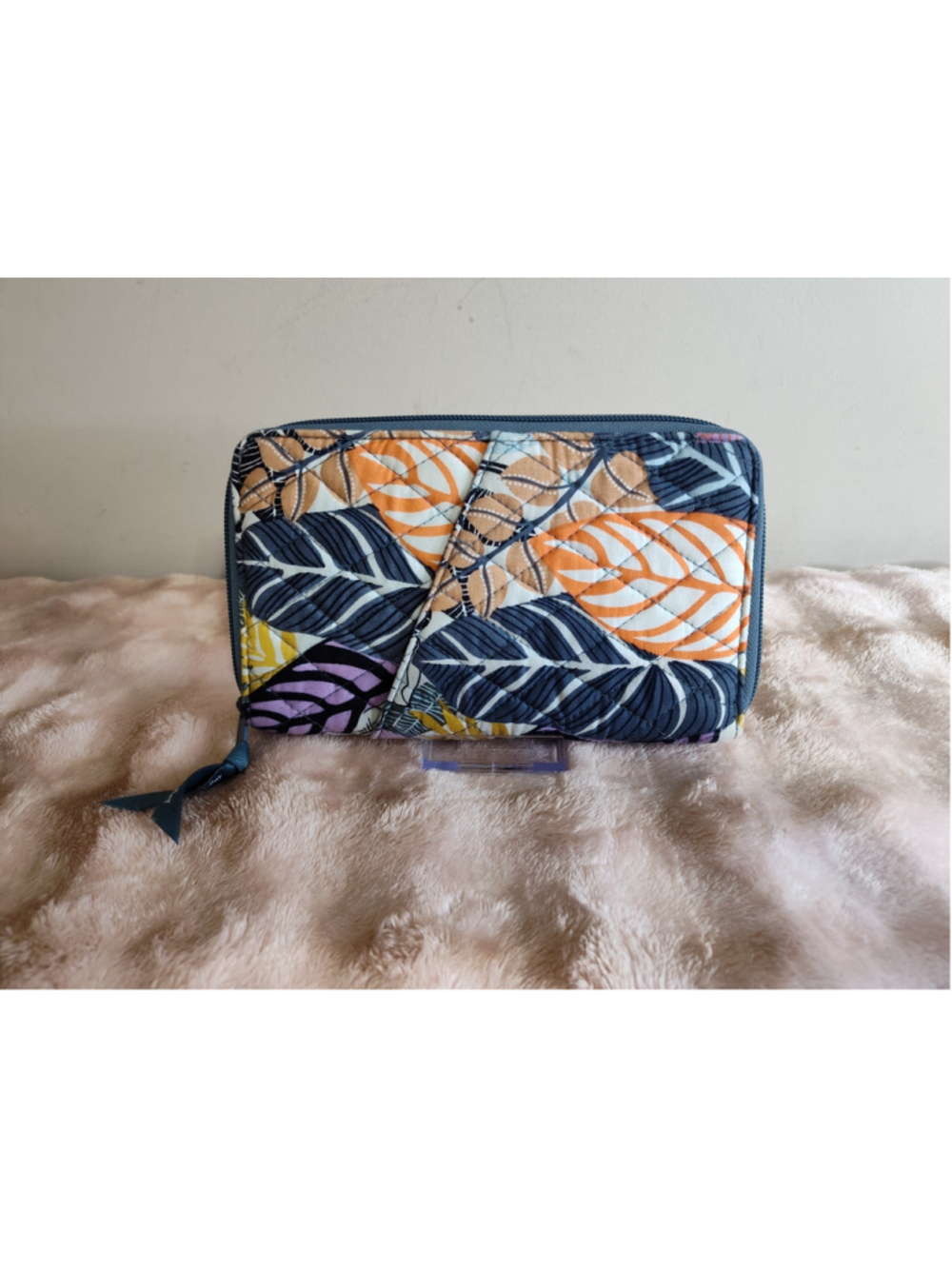 Women's Vera Bradley Quilted Leaf Print Wallet, One Size, Blue and Orange
